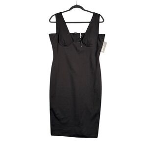 NWT NY Narrative Black Bustier Sheath Midi‎ Dress V Neck Bodycon Zip L